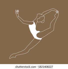 Graceful ballet gymnast in white. Vector contour illustration of a girl. The girl is doing exercises.