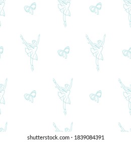 Graceful Ballet and Ribbon Vector Graphic Illustration Seamless Pattern for Background and Apparel Design