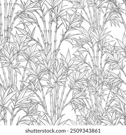 Graceful Bambus Nahtloses Muster, Hintergrund mit tropischen Südost asiatischen Wald. Handgezeichnete monochrome Vektorgrafik für Wandkunst, Stoff, Drucke. Japanische, chinesische, koreanische Motive.