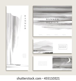graceful banner template design set in ink and wash style