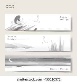 graceful banner template design set in ink and wash style