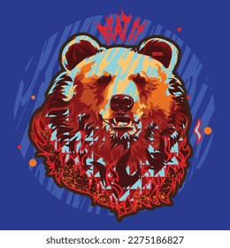 A graceful bear with fervor line design mixed with geometric shapes and the heat of the color tone.