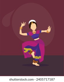 Graceful Bharatanatyam dancer with different mudras  graphic illustration