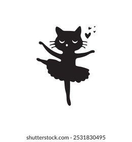 Graceful Black Cat Dancing in a Tutu—Playful and Charming Illustration