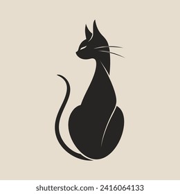 Diseño elegante del logo del gato negro. Silueta de gato, impresión, pegatina decorativa. Ilustración del vector