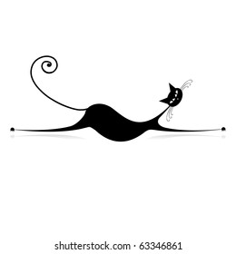 Graceful black cat silhouette for your design