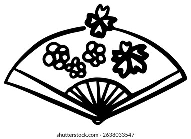 Graceful black outline Japanese folding fan.