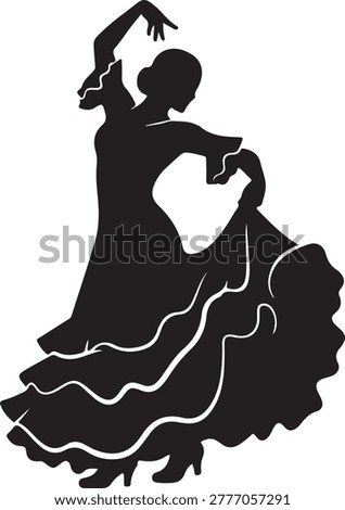 Graceful black silhouette of a flamenco dancer and partner in passionate embrace, showcasing traditional Spanish dance artistry.