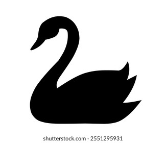 A graceful black silhouette of a swan gliding elegantly. Perfect for nature, wildlife, elegance, and romance themes. Ideal for logos, invitations, prints, and decorative designs