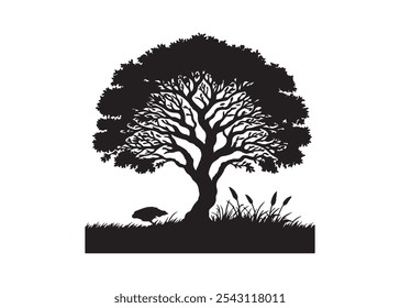 Graceful black tree silhouette  on a white background for modern and stylish vector illustrations.