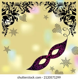 Graceful black Venetian mask for masquerade, entertainment, in fancy-dress party