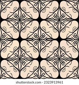 Graceful black and white art nouveau pattern, on pristine white background. The intricate design repeats flawlessly, making it suitable for fabrics and other materials.