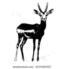 graceful black and white vector illustration of a gazelle, showcasing its elegant posture and natural beauty with fine details and realistic shading