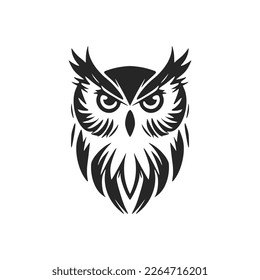 A graceful black white vector logo of the owl. Isolated.