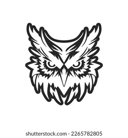 A graceful black white vector logo of the owl. Isolated.