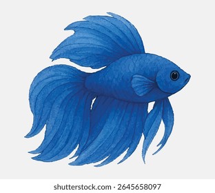 Peixe betta azul gracioso com barbatanas fluidas e detalhes ricos perfeito para decoração com tema aquático, ilustrações digitais ou desenhos inspirados em animais de estimação com cor arrojada e elegância subaquática serena.