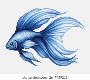 Peixe betta azul gracioso com barbatanas fluidas e detalhes ricos perfeito para decoração com tema aquático, ilustrações digitais ou desenhos inspirados em animais de estimação com cor arrojada e elegância subaquática serena.