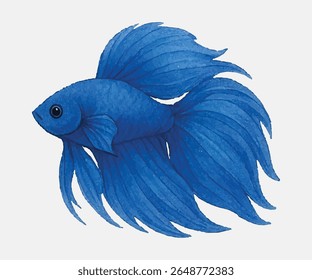 Peixe betta azul gracioso com barbatanas fluidas e detalhes ricos perfeito para decoração com tema aquático, ilustrações digitais ou desenhos inspirados em animais de estimação com cor arrojada e elegância subaquática serena.