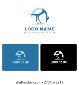 Graceful blue crane logo with red detail, perfect for health, spa, or organic beauty branding.