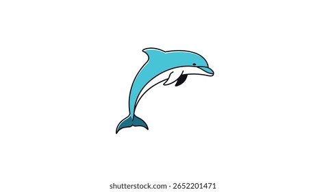 Um gracioso golfinho azul salta alegremente através das ondas do oceano nesta animada ilustração