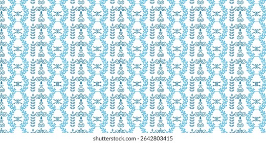 Graceful blue floral seamless pattern with classic botanical elements. Ideal vector for elegant textiles, wallpaper, invitations, and feminine design projects with modern or retro flair.
