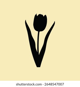 Graceful Botanical Tulip Flower Artwork in Silhouette Style with Classic Bloom Outline