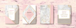 Graceful Brochure Set, Geometric Shape With Golden Line And Marble Stone Texture, Pink Tone