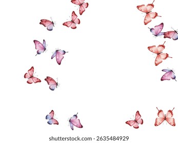 Graceful butterflies in vibrant shades of red, pink, and purple dance across a clean white background. Perfect for elegant designs, nature inspired projects, invitations, and artistic creations.