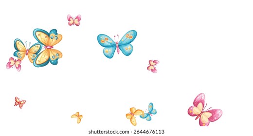 Graceful  butterflies in vibrant shades of red, pink, and purple dance across a clean white background. Perfect for elegant designs, nature-inspired projects, invitations, and artistic creations.