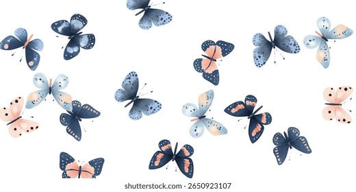 Borboletas graciosas em tons vibrantes de vermelho, rosa, e dança roxa através de um fundo branco limpo. Perfeito para designs elegantes, projetos inspirados na natureza, convites e criações artísticas.
