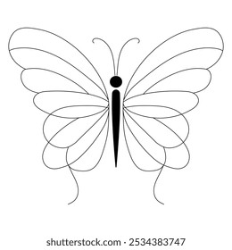 A graceful butterfly outline with intricate hand-drawn details, showcasing elegant wings and smooth lines. Perfect for use in logos, tattoos, illustrations, or design projects with artistic touch.