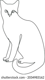 A graceful cat with a smooth coat is sitting. Vector line art illustration.