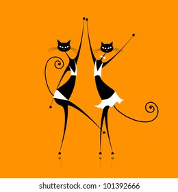 Graceful cats dancing, vector illustration for your design