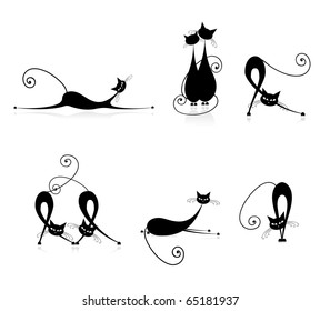 Graceful cats silhouettes black for your design