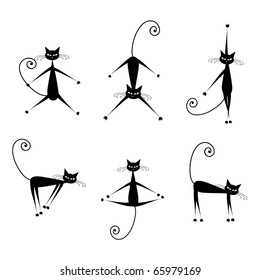 Graceful cats silhouettes black for your design