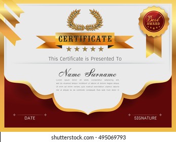 Graceful certificate template with Luxury and modern pattern, Qualification certificate blank template with elegant,Gold with red,Vector illustration