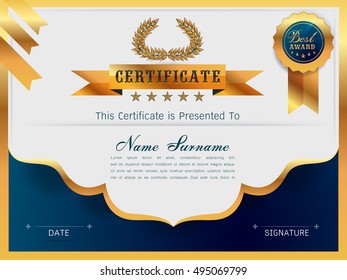 Graceful certificate template with Luxury and modern pattern, Qualification certificate blank template with elegant,Gold with blue,Vector illustration