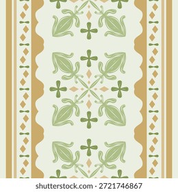 Elegante y encantador diseño de lujo de flores medievales atemporales. Celadon verde y oro decoración para el bordado, azulejos, cerámica, Fondo de pantalla, filigrana, partición, bufanda, Anuncio, textiles, artesanía  