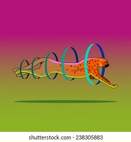 graceful cheetah in the long jump at the gradient background