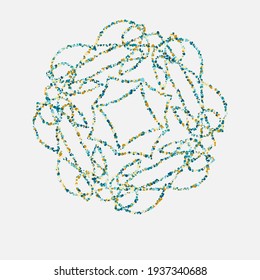 A graceful circular pattern, colored confetti, on a light background. Idea for your design.