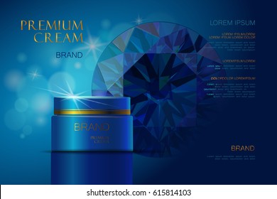 Graceful cosmetic ads, hydrating facial cream for annual sale or christmas sale. Turquoise cream mask bottle isolated on glitter particles with elegant ribbon. 3D illustration.