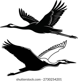 Silhueta de guindastes graciosa na ilustração do vetor de voo