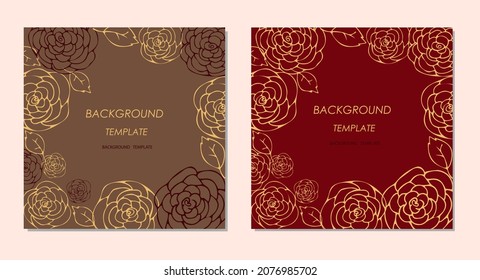 Graceful creative templates with golden roses. Good for poster, card, invitation, flyer, cover, banner, placard, brochure and other graphic design. Vector illustration.