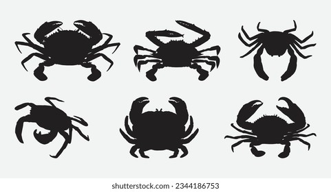 Graceful Crustacean Wonders, A Collection of Exquisite Crab Silhouettes for Diverse Creative Projects