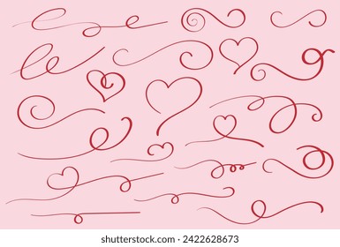 Graceful curls, hearts and loops in vector. Set of graceful elegant decorative elements in vector.