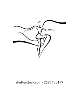 Graceful dancer in mid-leap, depicted in dynamic line art