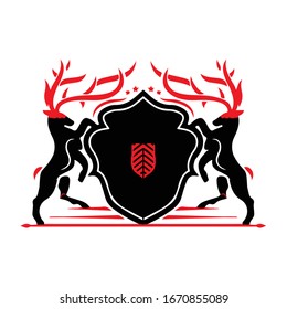 Graceful Deer emblem. Red and black illustration, logotype.