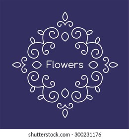 Graceful design template. Elegant line art logo design elements, vector illustration with blue background. It can be change color.