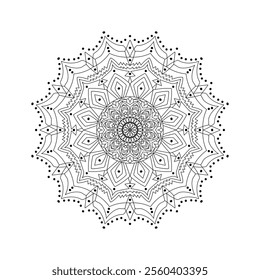 Graceful and detailed mandala art drawn with geometric shapes, radiating symmetry and balance. This black-and-white illustration is perfect for meditation, artistic inspiration or as a template.