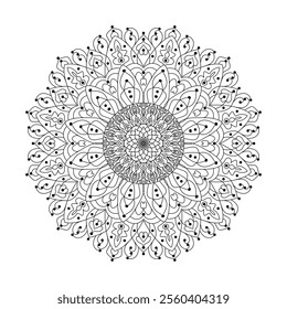 Graceful and detailed mandala art drawn with geometric shapes, radiating symmetry and balance. This black-and-white illustration is perfect for meditation, artistic inspiration or as a template for co